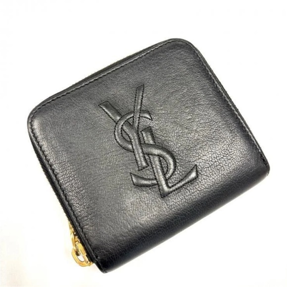 Yves Saint Laurent Black Leather Wallet with Gold Zipper - Picture 2 of 11